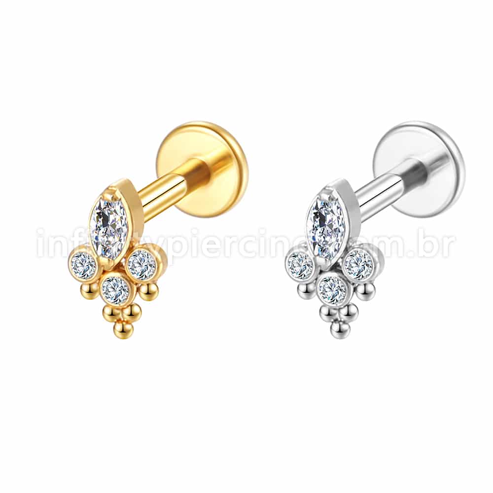 Piercing Labret Aço Cirúrgico Indiano Zircônia Cravada
